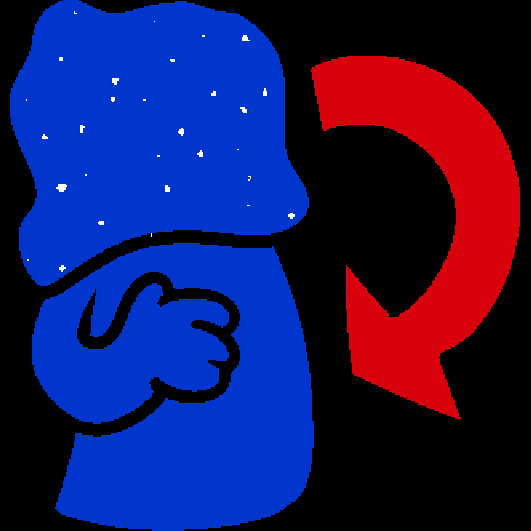 A dark blue figure with a blob containing a starry sky for a head, with a hand on voids chest and a red arrow coming from and pointing to the figure.
